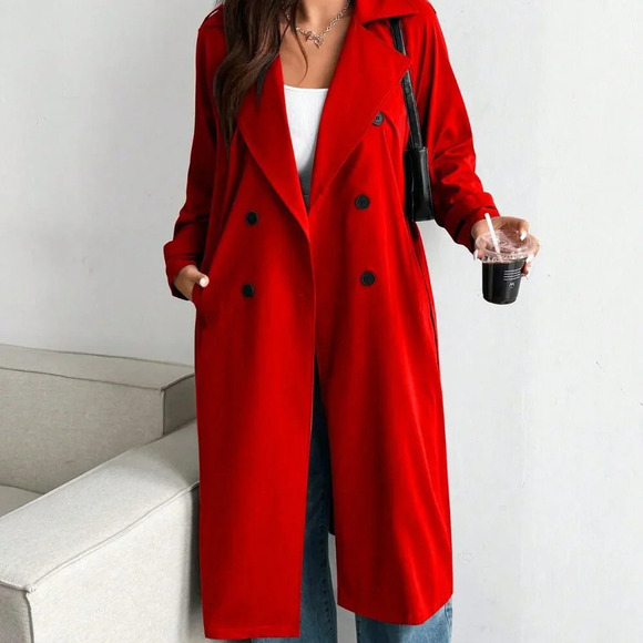 Red Casual Women's Plus Size Loose Wind Jacket - Picture 3 of 7